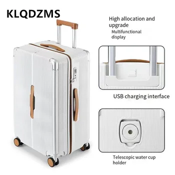 KLQDZMS-Mala de Cabine com Grande Capacidade, PC Boarding Box, Alumínio Frame, Trolley Case, Carregamento USB, Bagagem de Viagem, 20
