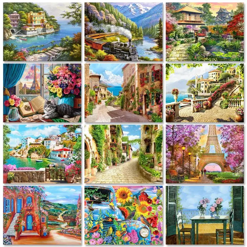 

GATYZTORY Diy Paint By Numbers Kits Seaside Town For Adults Kits Landscape Acrylic Paint On Canvas With Numbers Diy Gift Wall Ar