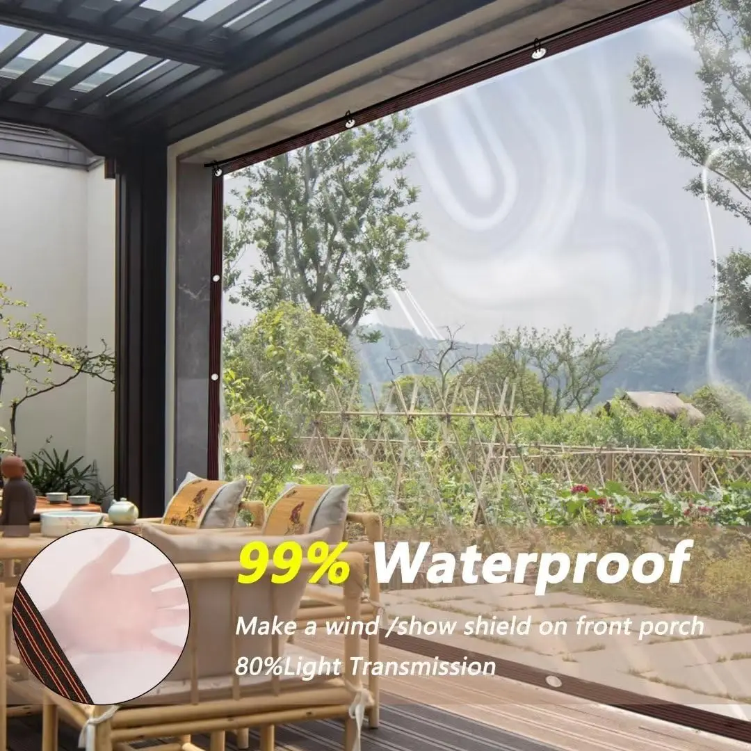 Lona Transparente Impermeável de Polietileno Anti-Rasgo com Ilhoses Antiferrugem para Pátio, Jardim e Galinheiro