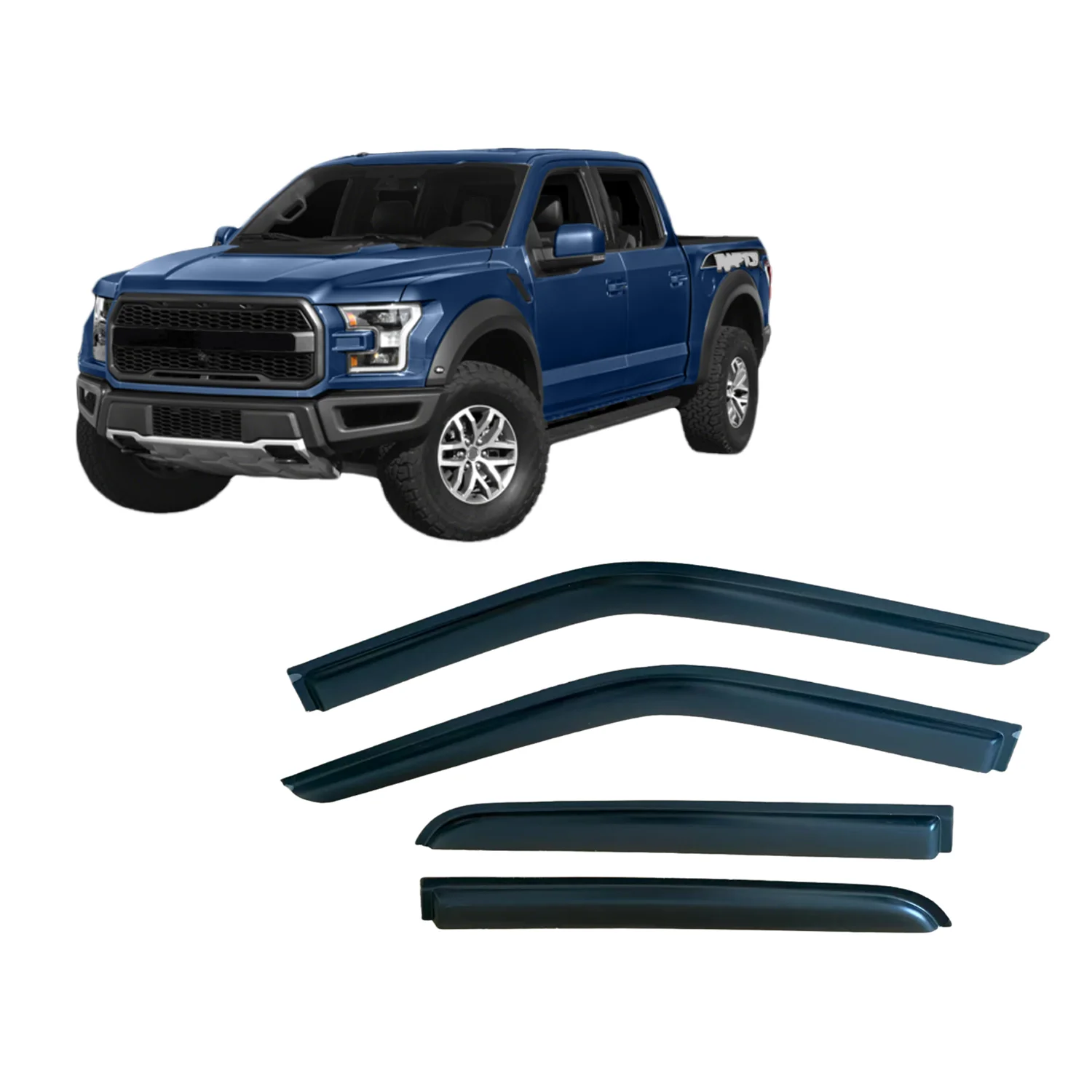 

For FORD F-150 2017-2024 Raptor Crew Cab SuperCrew Cab Window Visor Rain Guard Side Vent Deflector Weathershield Outside-Mount