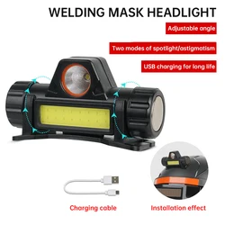 Headwear lámpara de astigmatismo, atenuación automática, gran alcance, luz fuerte, doble fuente, Faro, tapa de soldadura de arco de argón, iluminación de soldadura