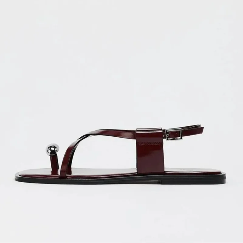 Summer Cross Strap Buckle Design Flat Sandals Women Fashion Metal Decoration Over Toe Casual Flat Slippers Comfort Beach Shoes image 2