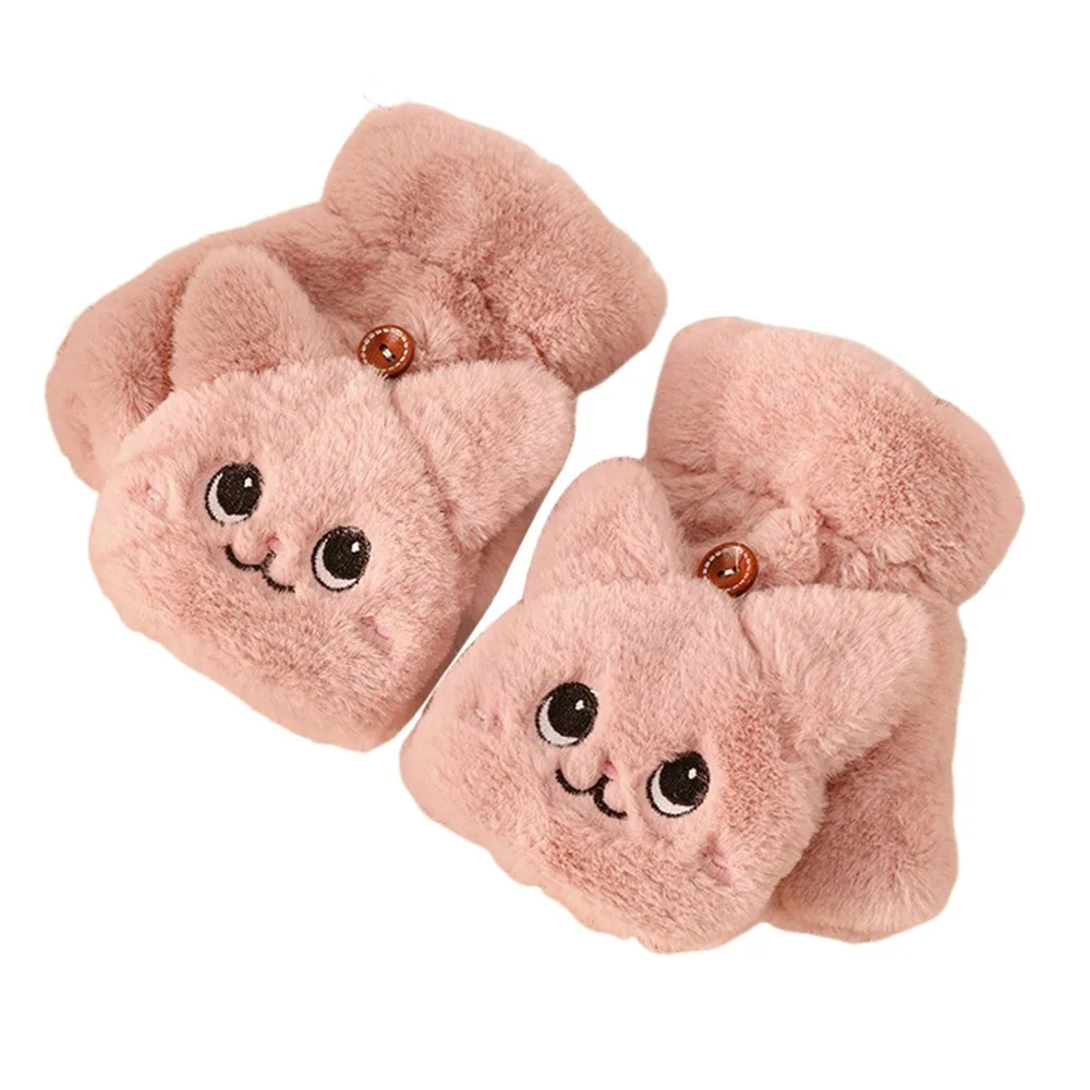 

Fashion Warm Women Plush Gloves Thick Soft Faux Rabbit Fur Flip Fingerless Gloves Cute Cat Half Finger Gloves Driving