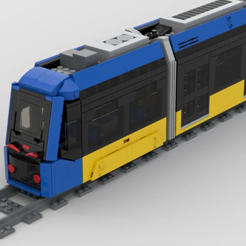 Stadt Auto Modell MOC Bausteine 8000 Eisenbahn Licht Schiene Straßenbahn Modulare Technologie Geschenke Urlaub Montieren Kinder Spielzeug Anzug