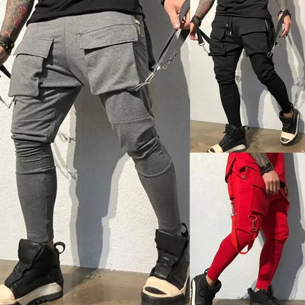 Calça de carga absorvente de suor masculina, calça casual hip-hop masculina, moda streetwear de cor sólida