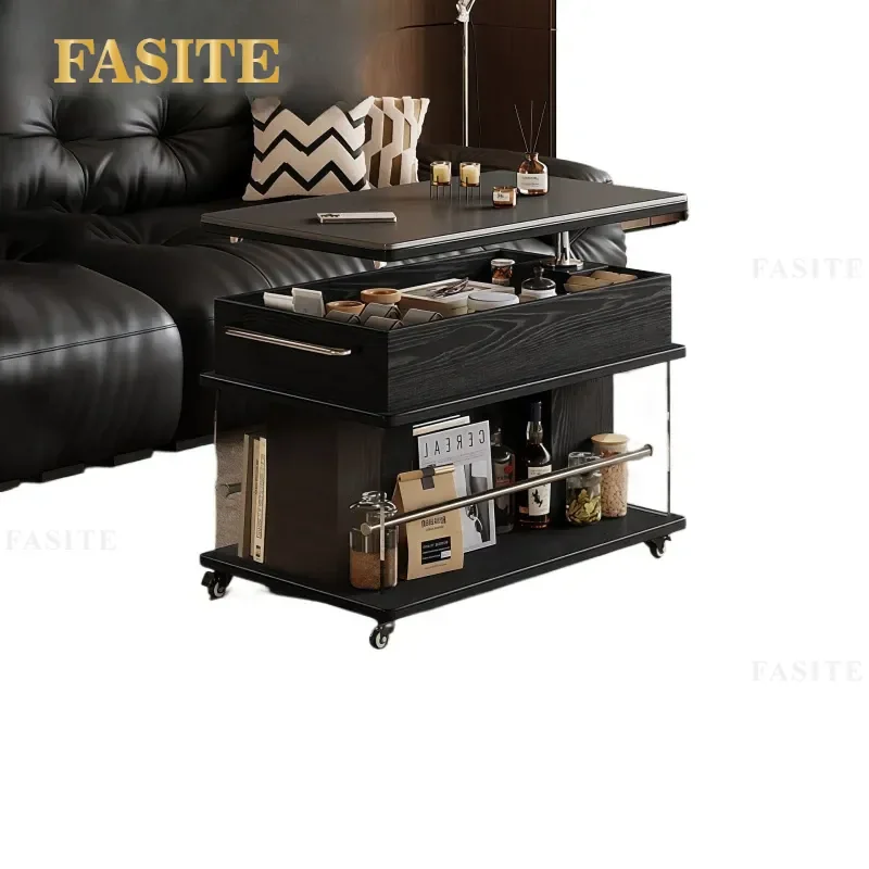 For Living Room Mobile Coffee Table with Wheels Light Luxury High End Side Table Small Apartment Sofa Trolley Shelf Household