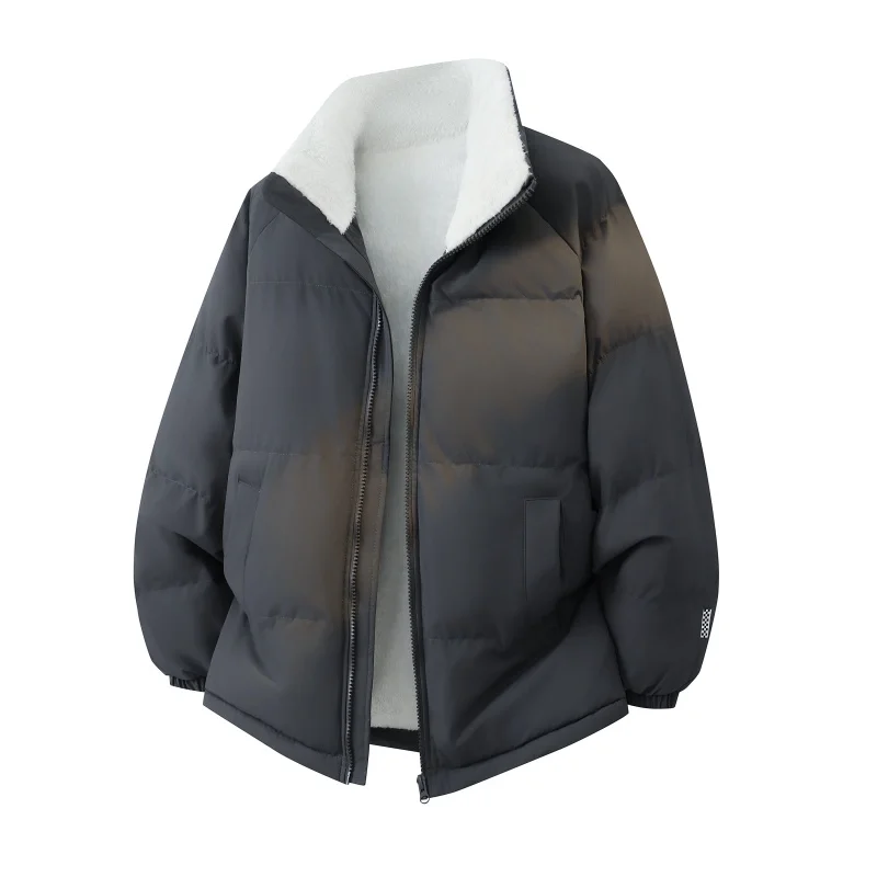 

2025 New Men's Winter Down Cotton Coat Korean Style Couple Bread Padded Jacket Fleece Lined Stand Collar Jacket Winter Coat