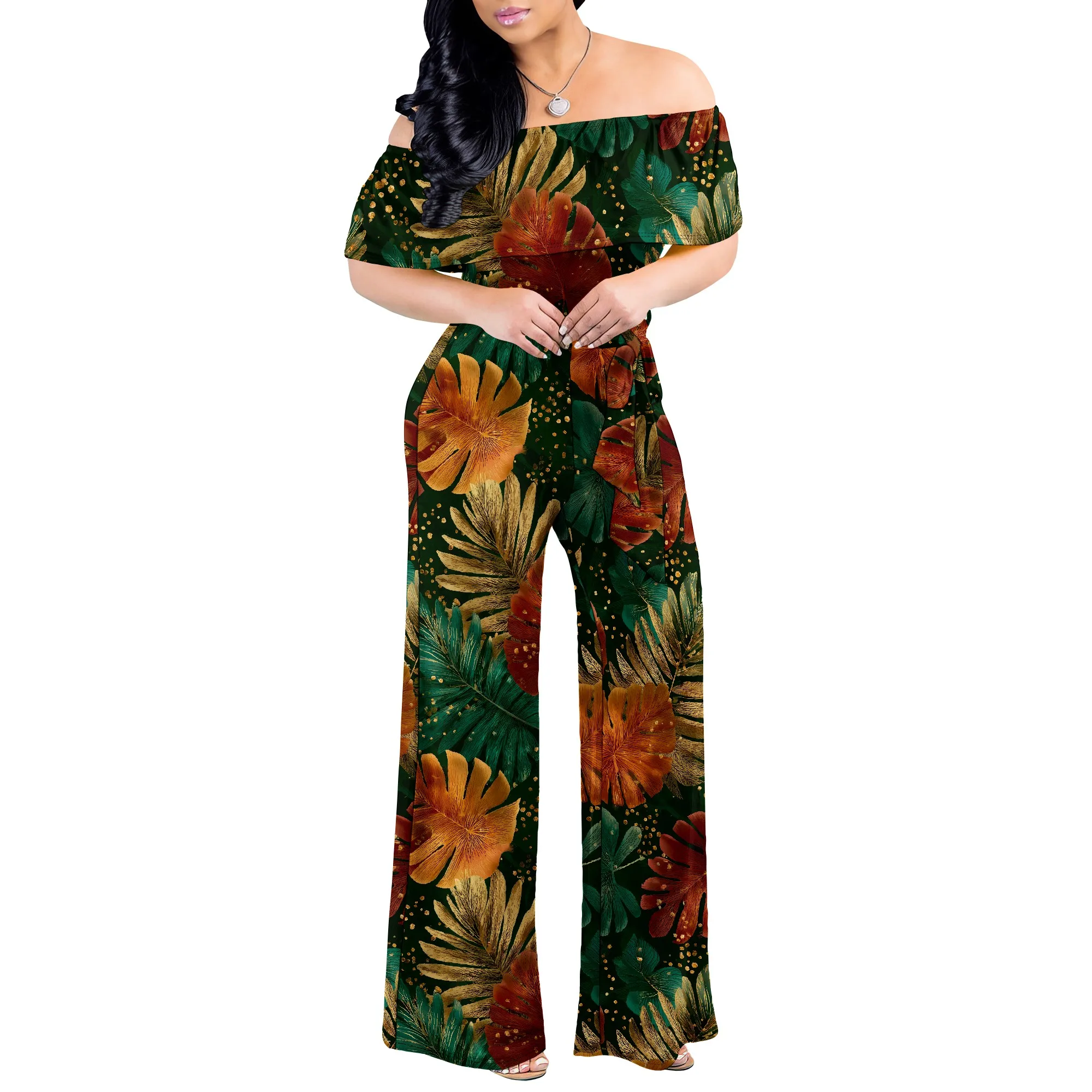 

Women Casual Off Shoulder High Waist Pants Romper Wide Leg Jumpsuit