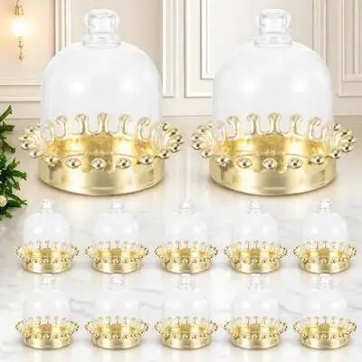

12pcs Mini Cake Stand With Dome Clear Plastic Cover Lightweight Smooth Dessert Display For Wedding Party Appetizer Serving Tray