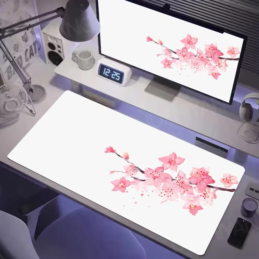 Pink cherry blossoms Mouse Pad Large Gaming Office Stitched Edges Non-Slip Rubber Base Extended Keyboard Mousepads Long Desk Mat