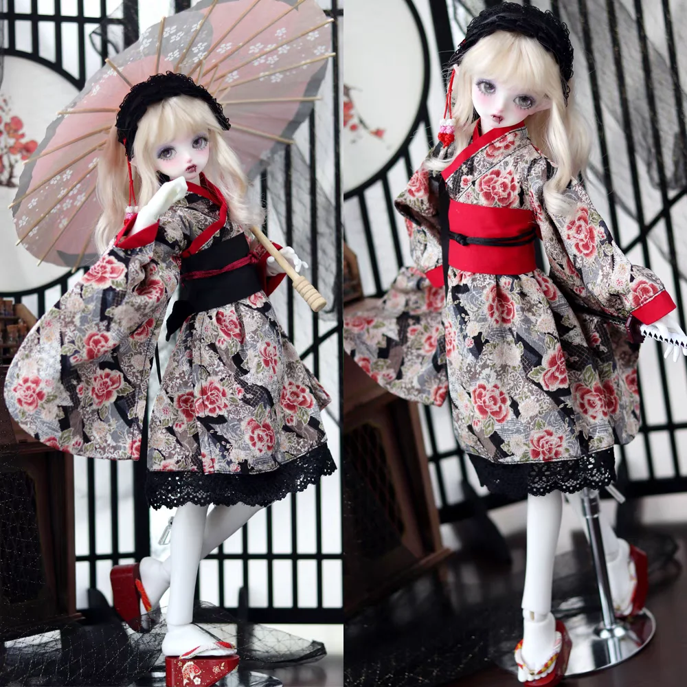 4/4 BJD SD Doll Clothes Japanese and Wind Maid Dress Ancient Costume 1/4 Women\'s 4-piece Set