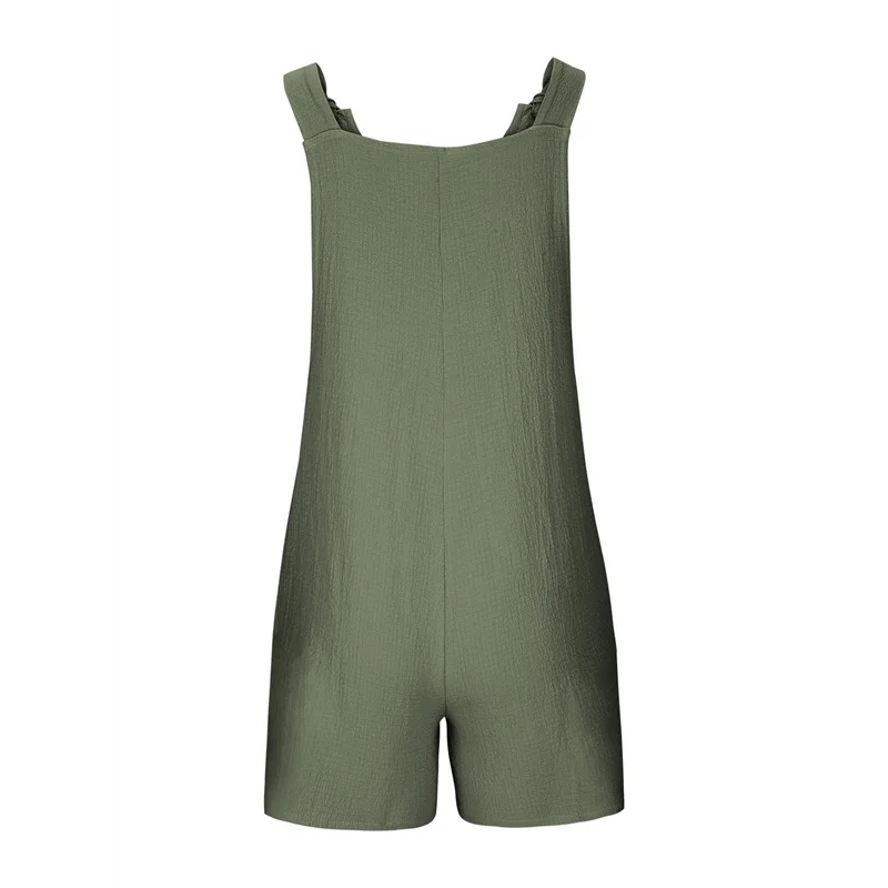 A83F-Mono corto de moda de verano para mujer, monos informales sin mangas con bolsillos