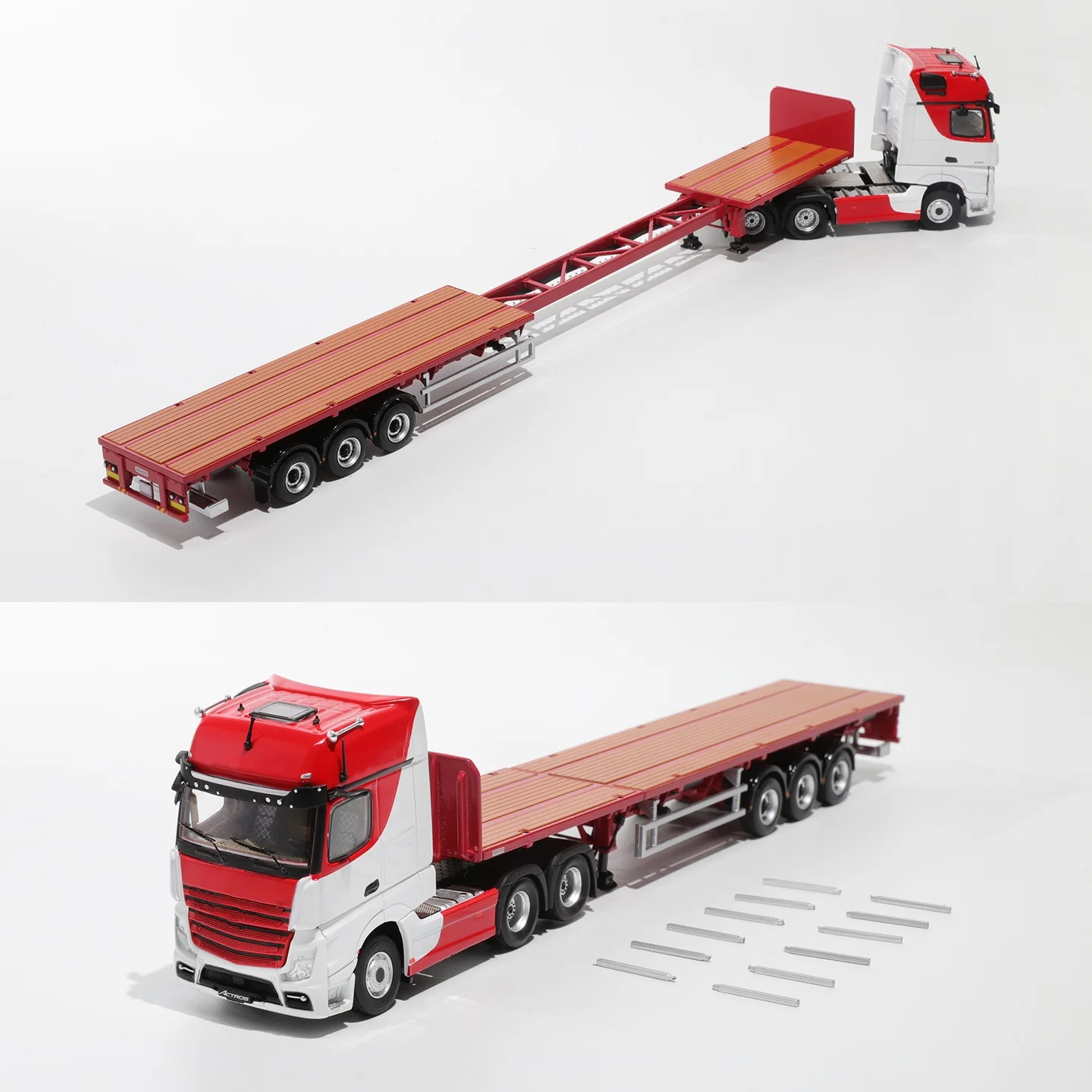 GCD 1:64 Trailer three-axle tractor with extendable trailer alloy car model collection gift