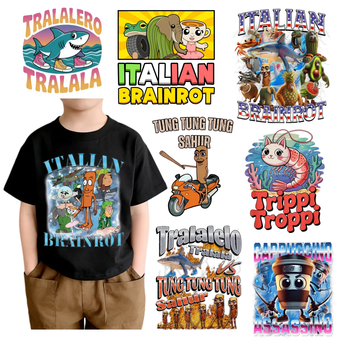 Italian Brainrot Heat Transfer Sticker Funny Anime Cartoon Telala DIY Hoodie T-shirt Caps Iron on Patches Clothes Decor Sticker