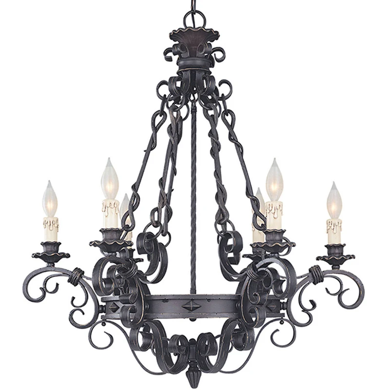 

Wrought Iron Art Retro Candle Chandeliers Atmosphere Villa Staircase Household Noble Pendant Lamps Ceiling Hanging Lighting