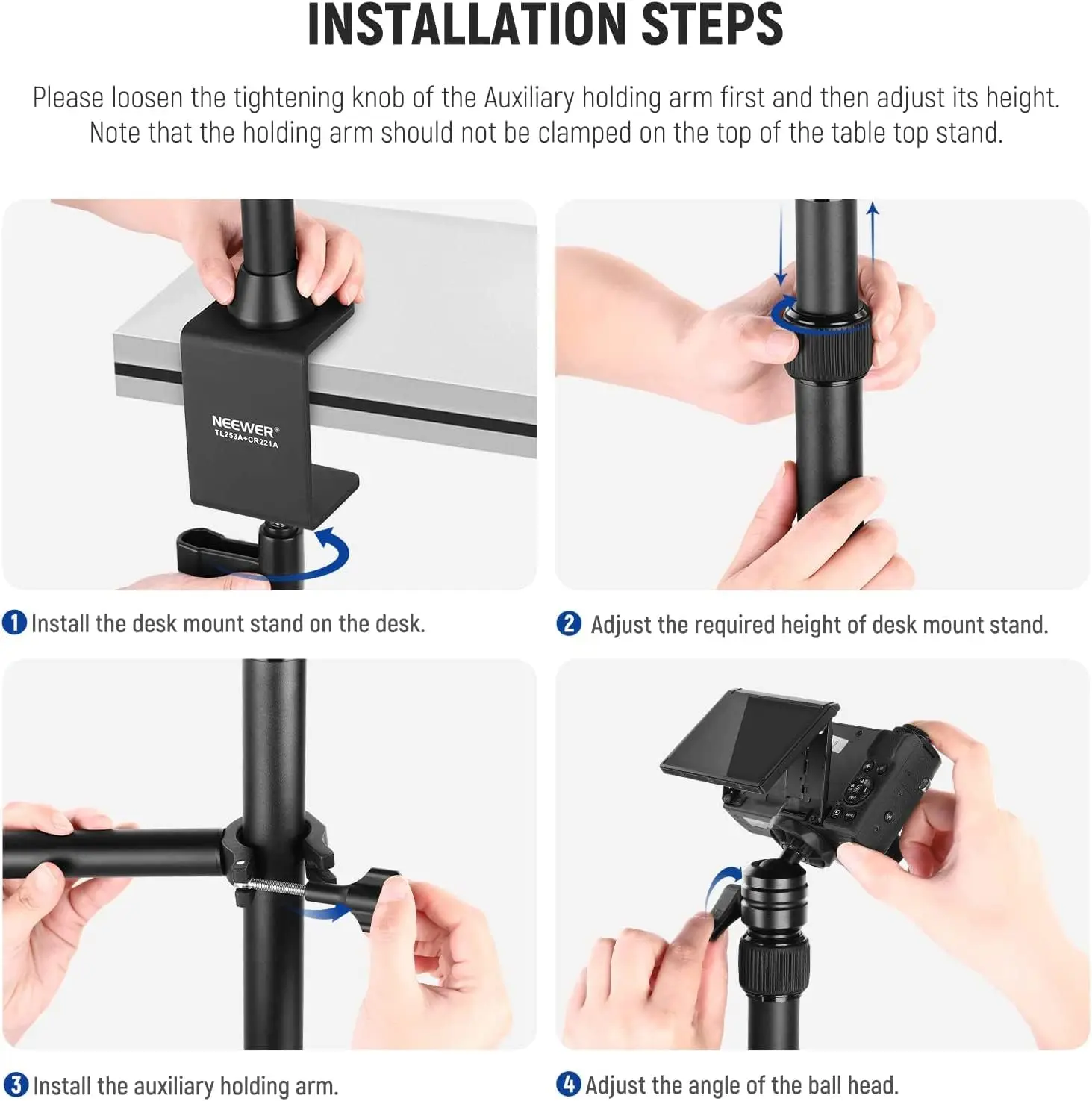 NEEWER Tabletop Camera Mount Stand with Flexible Arm, Overhead Height Adjustable Light Stand Mount with Table Mounting Clamp