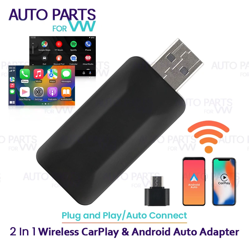 

Hot Sale Mini Al Box USB Wired to Wireless CarPlay Android Auto 2 in 1 Car Multimedia Player Bluetooth Auto Connect Parts