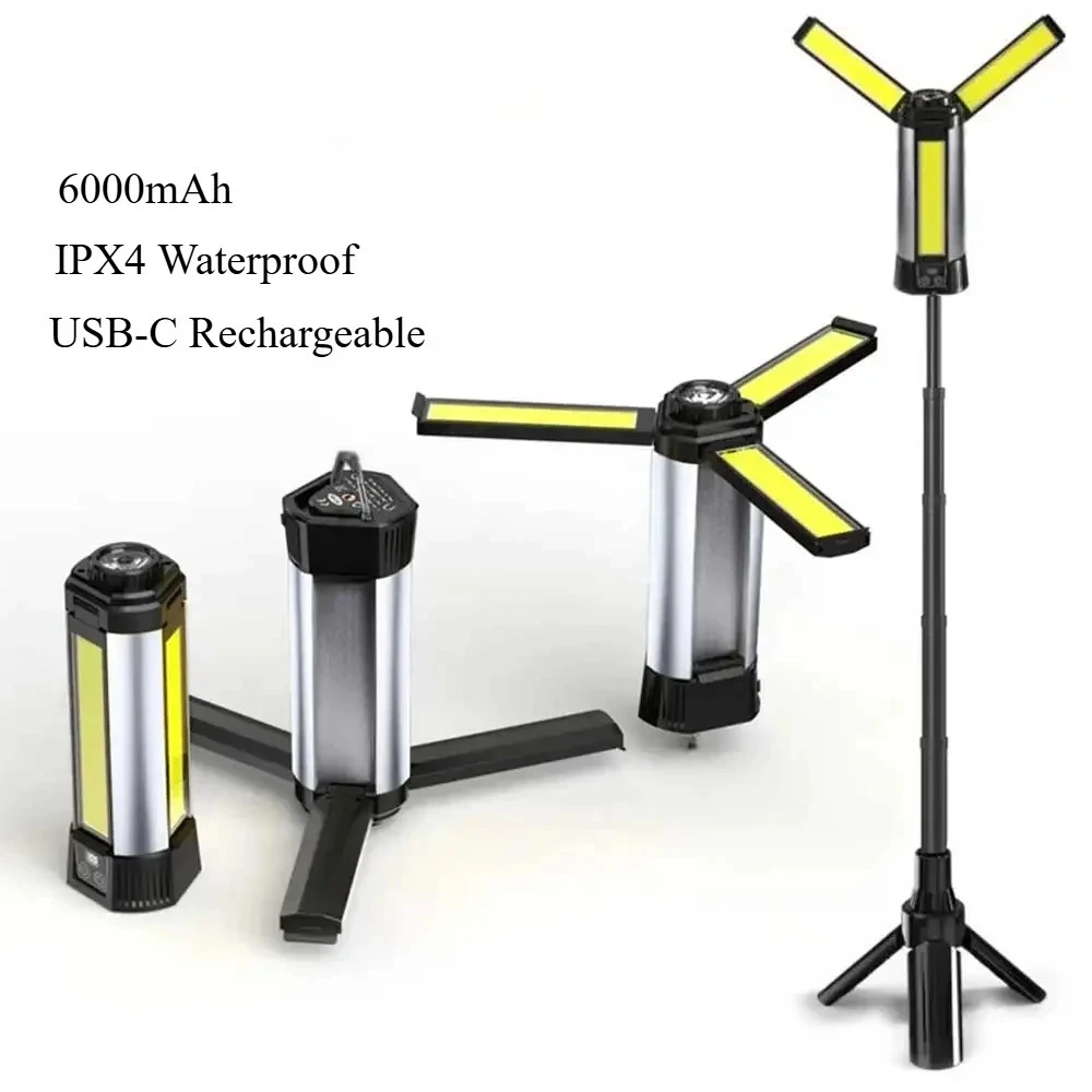 

Портативный светодиодный фонарик XHP50 COB мощностью 30 Вт с блоком питания, водонепроницаемостью IPX4, штативом для кемпинга USB-C емкостью 6000 мАч и 270 ° Магнитный рабочий свет