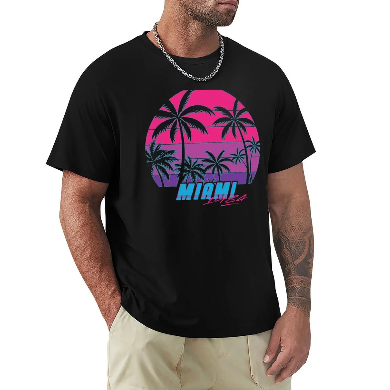 Miami 1984 Retro Neon Vapourwave Sunset T-Shirt UV Protection Outdoor Tee Shirt