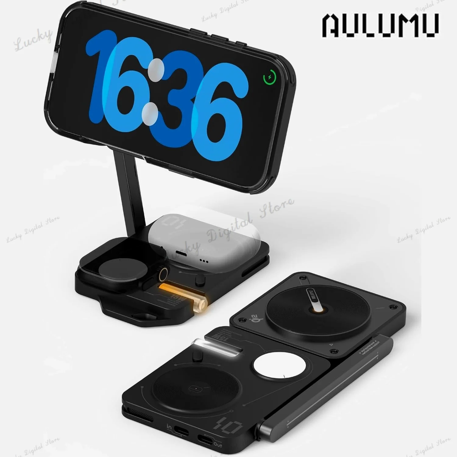 Aulumu M01 4-in-1 Qi2 Wireless Charging Station MagSafe Compatible V2 Updated Version Collapsible for iPhone Apple Watch AirPods