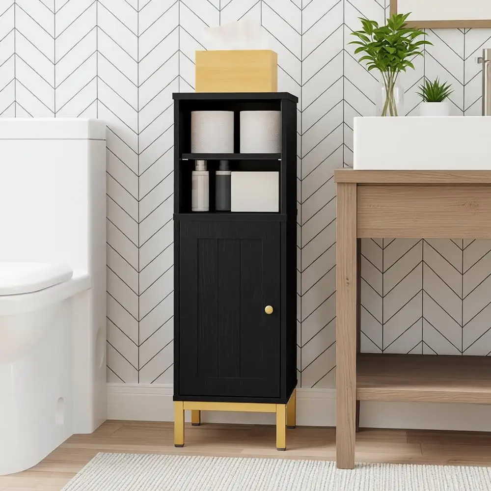 

Black Adjustable Shelving Bathroom Storage Cabinet with Customizable Door