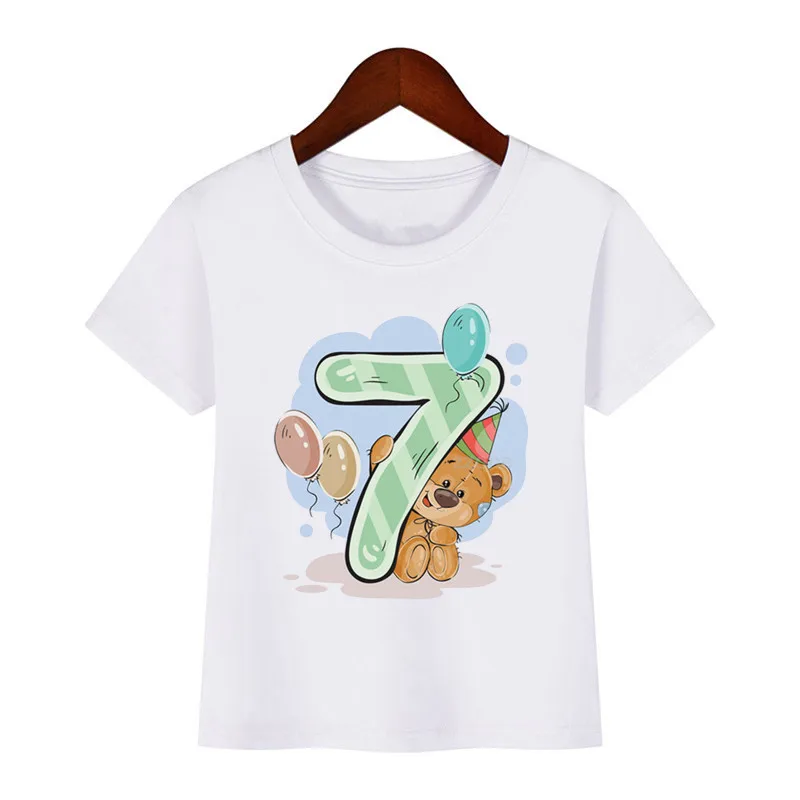 Boy Girl Birthday Bear Number 12 3 4 8 9 Bow Print T shirts Baby Cute Cartoon Funny Round Neck Girls T-shirt Best Birthday Gift