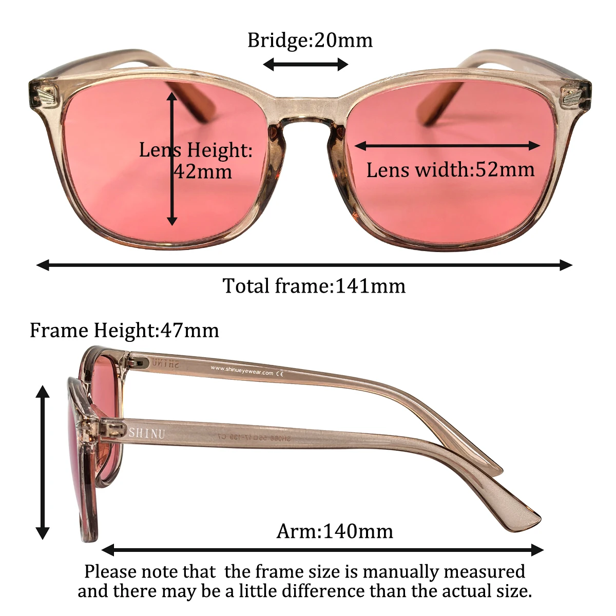 SHINU FL41 Tinted Glasses FL-41 Migraine Glasses Block 480-520nm Blue Green Light Anti Photophobia Tint Color Sunglasses Women