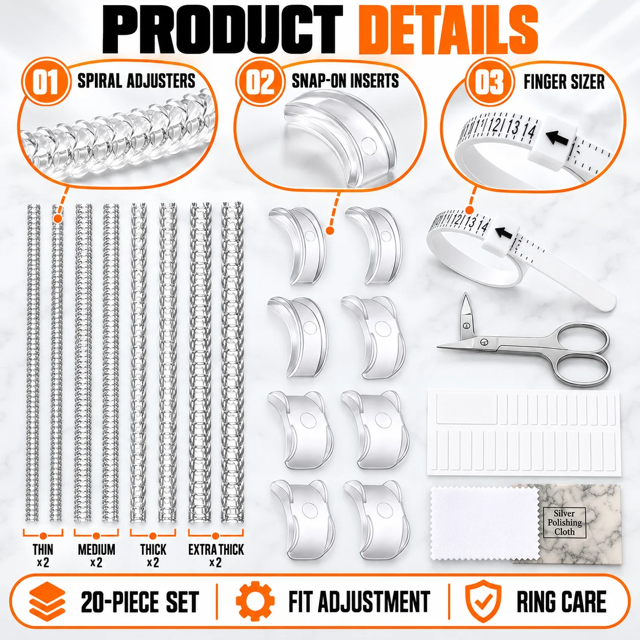 Ring Size Adjuster Kit for Loose Rings Invisible Silicone Spiral Guard Reducer Tightener Measuring Tool Jewelry Making DIY