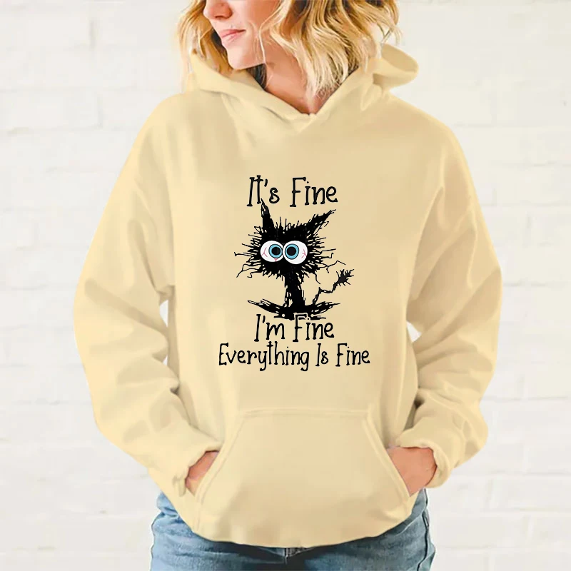 y2k hoodies Hot Sale Autumn And Winter Fashion Long-Sleeved Sweater It\'S Fine I\'M Fine Everything Is Fine Cat Outdoor Sports top