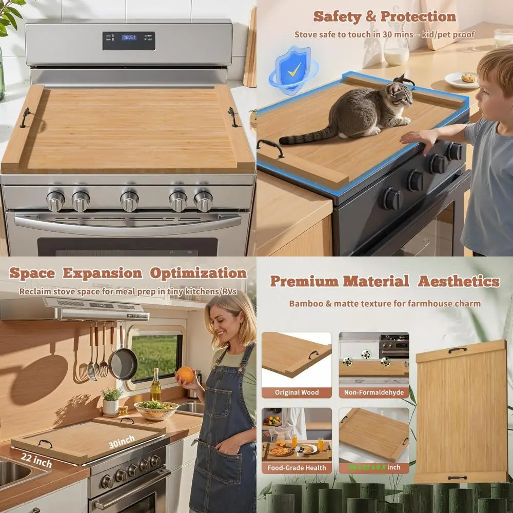 

Бамбуковая доска для лапши 30x22 дюймов для электрических плит, кухонная разделочная доска для автофургона с ручками, деревянная крышка для кухонных принадлежностей