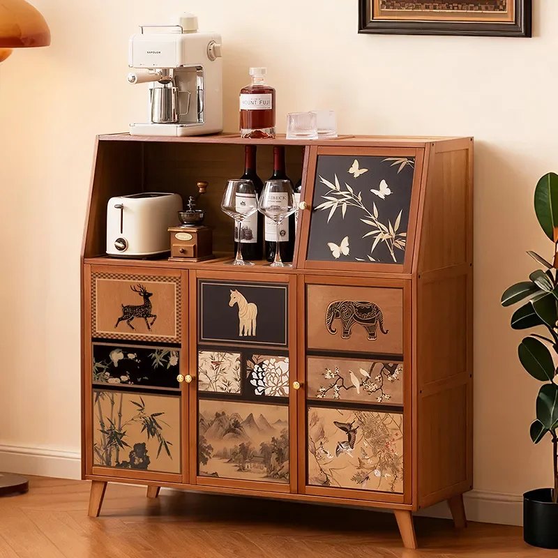 Multi-Functional Kitchen Side Cabinet Tea Cabinet Living Room Wall Storage Cupboard for Utensils Dishes Cookware Organizer