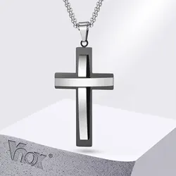 Vnox Chunky Double Layers Cross Necklaces for Men, Two Tones Cross Pendant with Box Chain, Religion Prayer Collar