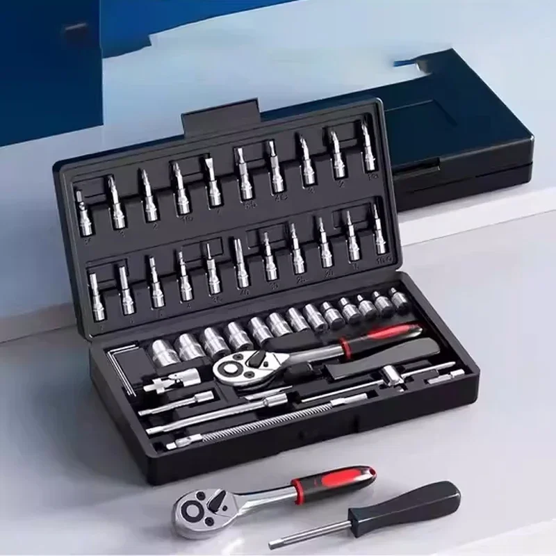 

Набор инструментов для авторемонта: трещотка, быстросъемная головка, гаечный ключ, универсальный набор для ремонта автомобилей и мотоциклов, комбинированные аксессуары.