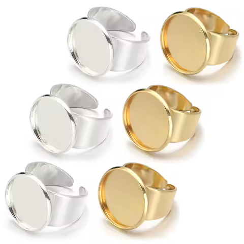 5pcs 16/18/20/25mm Circular Ring Holder Cabochon Base Glass Stone Cabochons Tray Adjustable Gold/Silver DIY Jewelry Making Ring