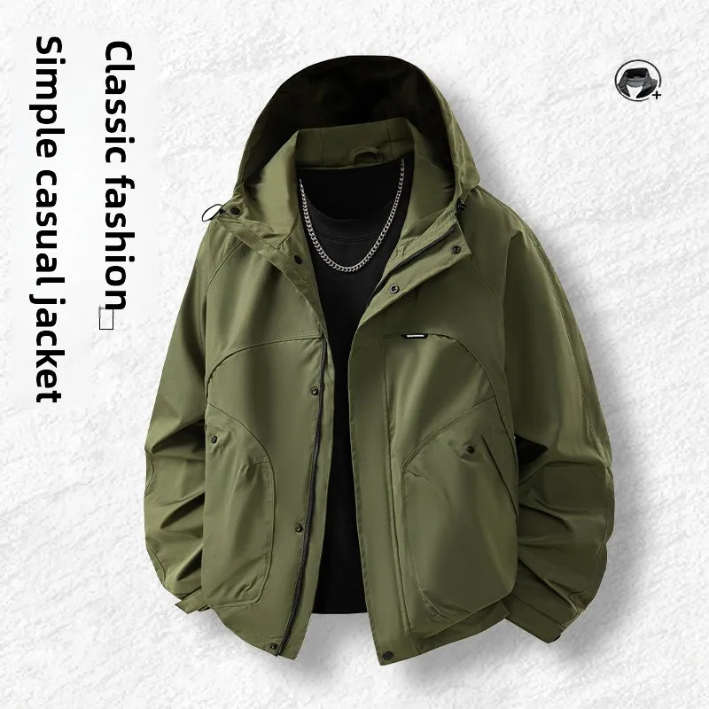 

Outdoor Windproof Hooded Jaet Men's Loose Fit Casual Faionable Autumn Winter Polyester Nylon Cosite Fiber Youth
