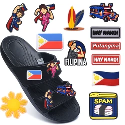 The Philippines Flag  Alligator Charm Colorful English Word Shoes Decorative Clogs Sandals Bracelet Accessories For Female Men