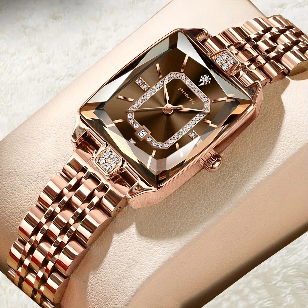 Women Small Square Slim Luxury Crystal Waterproof Date Quartz Watch Girlfriend Gift