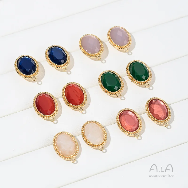 

Серьги-гвоздики из 14-каратного золота с цветными нефритовыми вставками в форме овала, в стиле ретро, с кольцами, для самостоятельного изготовления украшений, аксессуары для серег ручной работы