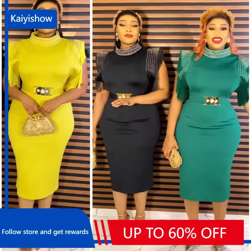 

African Dresses For Women Fashion Patchwork Short Sleeve Africa Clothing 2023 Summer Empire Knee Length African OL Pencil Dress