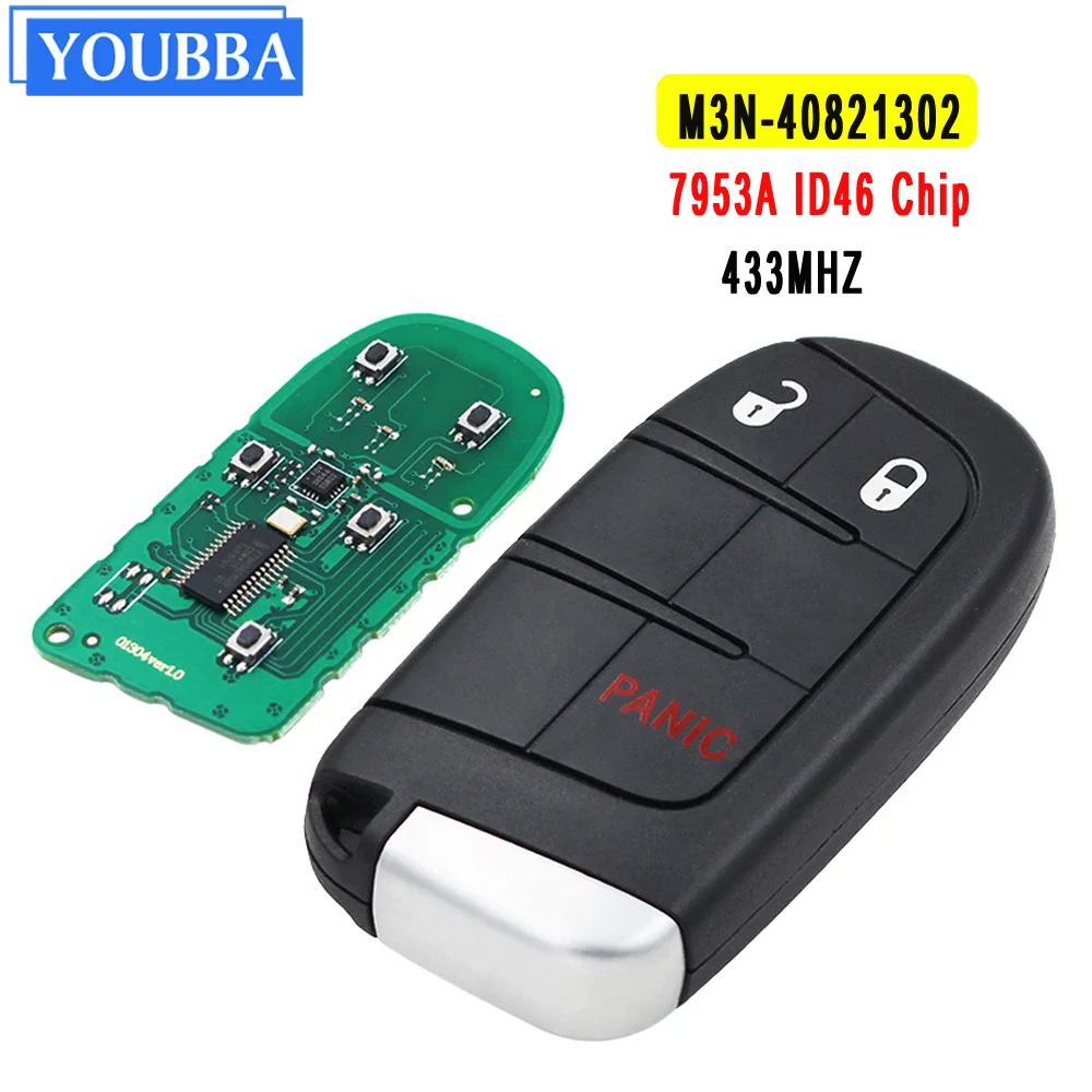 YOUBBA Replacement 3 Buttons Smart Remote Key M3N40821302 Fob 433MHz For Jeep Grand Cherokee 2013-2018 Dodge Journey Challenge