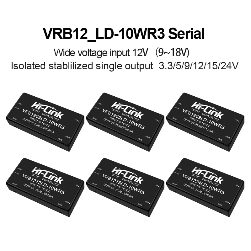 Hi-Link VRB1203LD VRB1205LD VRB1209LD VRB1212LD VRB1224LD 10W DIP Slab 2to1 Wide Input 1500VDC Shield 86 Efficient Single Outlet