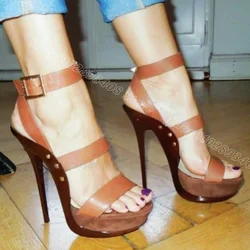 Sandalias de plataforma con diseño de retales Para mujer, Zapatos informales con punta abierta y hebilla en el tobillo, estilo británico, Para fiesta, 2024