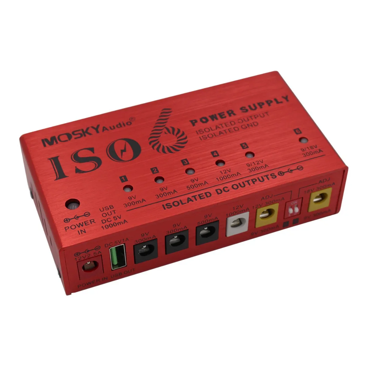 Mosky ISO-6 Guitar Effect Pedal Power Supply 6 Isolated DC Outputs/5V USB Output for 9V 12V 18V Guitar Pedal