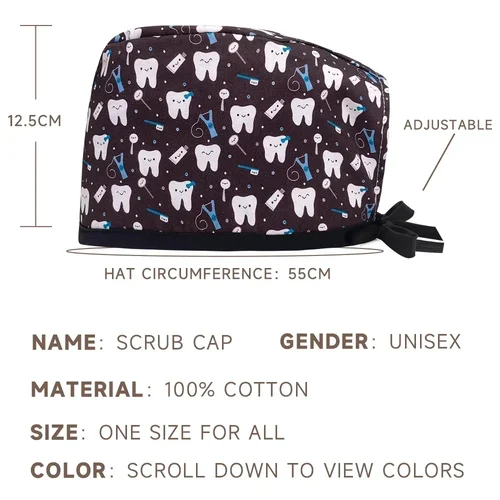 Imagen 2 del producto Gorros quirúrgicos para mujer, gorro estampado de enfermera, gorro de algodón puro para enfermería médica, gorro de trabajo para clínica de salón de belleza y laboratorio de dentista, accesorios
