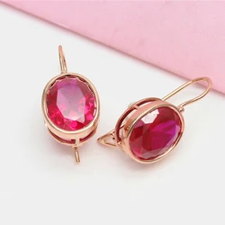 New in 585 purple gold plated 14K rose gold inlaid oval ruby earrings for women elegant and simple light luxury wedding jewelry