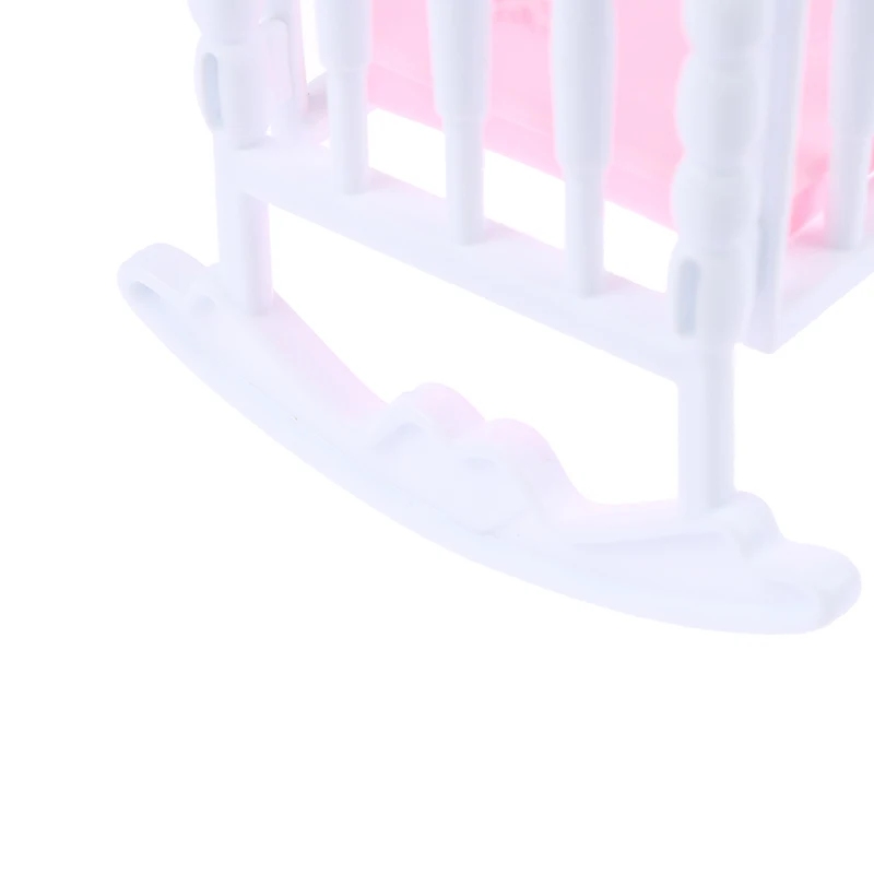 Light Pink Doll Crib Cradle, White Baby Shaker Bed, Doll House Toy Accessories