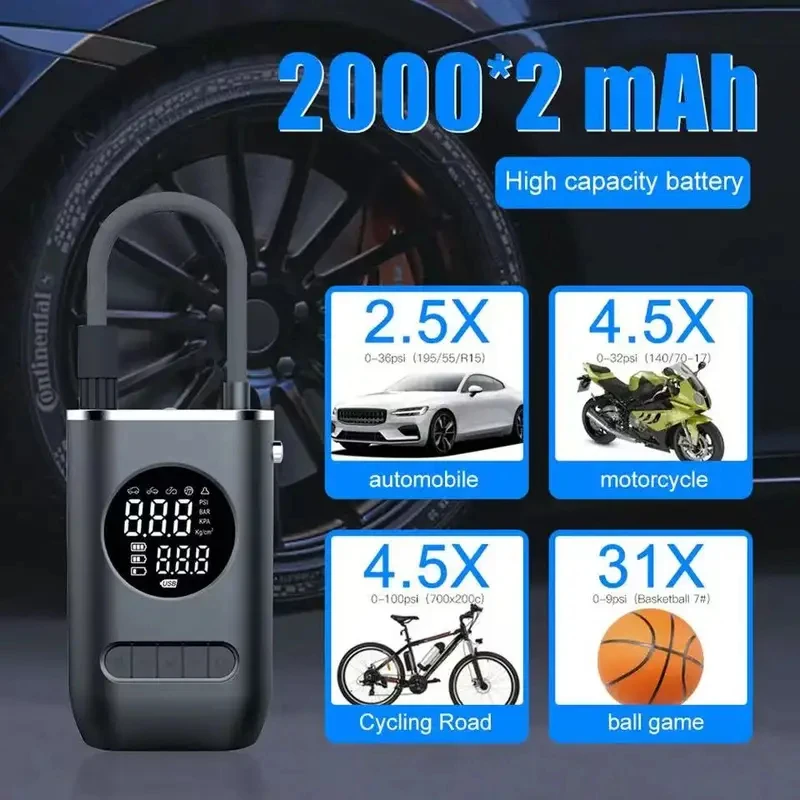 Mini Car Electric  Inflation Air Pump Portable Wireless Handheld Charging Digital Display Tire Pump For Car Motorcycle Bike Ball