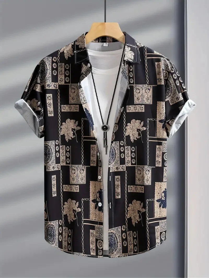 Palmshadow Cuban Camisa Men's Clothing Simple Hawaiian Print Poplin Shirt Business Holiday Everyday Outdoor Short Sleeve Shirt