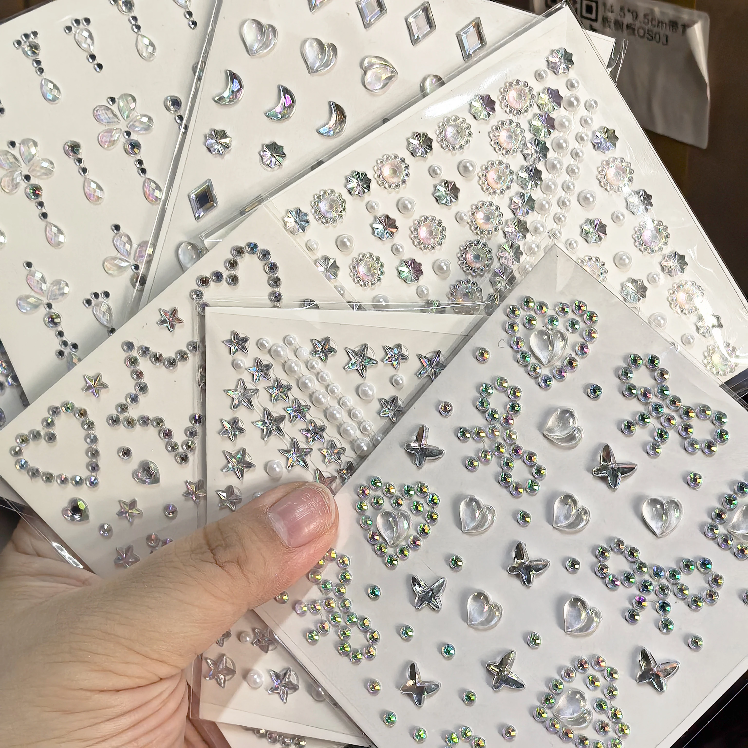 1 pz Aurora Sparkle Stelle Diamante/Perle Viso Gemme Adesivi Cuore a Forma di Luna Strass per Ragazze Festival Decorazione Adesivi