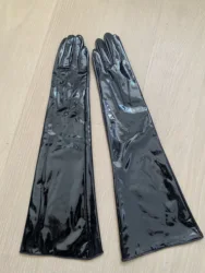 Women's Fashion Patent Black PU Leather Wide Sleeve Long Glove Lady's Club Performance Formal Party Dancing Glove 50cm